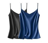 VIDUSSA - Canottiera da donna con scollo a V, in raso di seta, casual, senza maniche, S