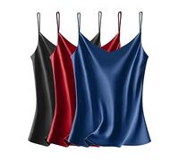 VIDUSSA - Canottiera da donna con scollo a V, in raso di seta, casual, senza maniche, S