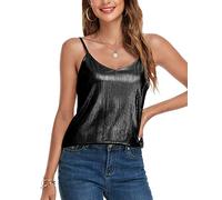 VIDUSSA y2k Top da donna UK scintillante gilet top glitter scollo a V casual canotta senza maniche canotta canotta, Nero , M
