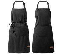 Viedouce 2 grembiule da cucina in 100% cotone per uomo e donna, regolabile con tasche grandi, grembiuli per cuochi, barbecue pittura cottura uso domestico ristoranti caffetterie giardini, nero