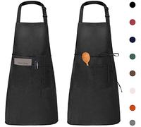 Viedouce 2 Pezzi Grembiule da Cucina Chef, da Ristorante BBQ Bar,Regolabile con Tasche ,Impermeabile, Uomo Donna