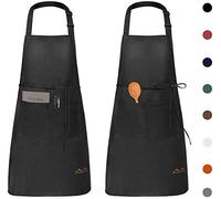 Viedouce 2 Pezzi Grembiule da Cucina Chef,Grembiule da Ristorante BBQ Bar Chef Cucina,Regolabile Grembiuli con Tasche Chef di Cucina,Impermeabile,facile da pulire,Grembiule Cucina Uomo Donna-Nero