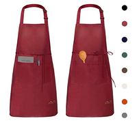 Viedouce 2 Pezzi Grembiule da Cucina Chef,Grembiule da Ristorante BBQ Bar Chef Cucina,Regolabile Grembiuli con Tasche Chef di Cucina,Impermeabile,Gembiule Cucina Uomo Donna (Rosso)