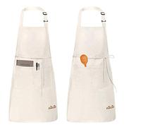 Viedouce 2 Pezzi Grembiule da Cucina Chef,Grembiule da Ristorante BBQ Bar Chef Cucina,Regolabile Grembiuli con Tasche Chef di Cucina,Impermeabile,Gembiule Cucina Uomo Donna (Beige)