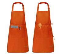 Viedouce 2 Pezzi Grembiule da Cucina Chef,Impermeabile Grembiule da Ristorante BBQ Bar Chef Cucina,Regolabile Grembiuli con Tasche Chef di Cucina (Arancia)