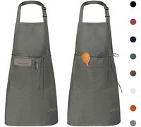 Viedouce 2 Pezzi Grembiule da Cucina Chef,Impermeabile Grembiule da Ristorante BBQ Bar Chef Cucina,Regolabile Grembiuli con Tasche Chef di Cucina (Grigio)
