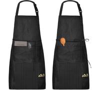 Viedouce 2 Pezzi Grembiule da Cucina Chef,Impermeabile Grembiule da Ristorante Chef Cucina,Regolabile Grembiuli con Tasche Chef di Cucina (Banda Nero)