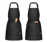 Viedouce 2 Pezzi Grembiule da Cucina in Cotone,Grembiule Cuoco Ristorante BBQ Bar Chef,Regolabile Grembiuli con Tasche per Donna Uomo,Nero Gembiule Cucina per Barbecue
