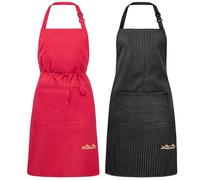 Viedouce Confezione da 2 grembiuli, grembiule da cucina impermeabile con tasche, grembiule regolabile da cucina, grembiule da cucina, Nero Scuro & Rosso