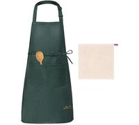 Viedouce Grembiule da Cucina Chef Impermeabile con Tasche Regolabile e Asciugapiatti in Cotone 100% per Cucina, BBQ, Bar, Ristorante, Verde Unisex Adulti