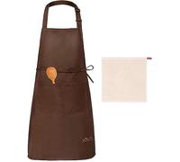 Viedouce Grembiule da Cucina Chef,Impermeabile Grembiule da Ristorante BBQ Bar Chef Cucina,Regolabile Grembiuli con Tasche Chef di Cucina (1x Marrone Grembiule + 1 x Strofinaccio)