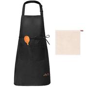 Viedouce Grembiule da Cucina Chef,Impermeabile Grembiule da Ristorante BBQ Bar Chef Cucina,Regolabile Grembiuli con Tasche Chef di Cucina (1x Nero Grembiule + 1 x Strofinaccio)