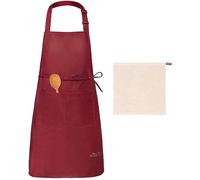 Viedouce Grembiule da Cucina Chef,Impermeabile Grembiule da Ristorante BBQ Bar Chef Cucina,Regolabile Grembiuli con Tasche Chef di Cucina (1x Rosso Grembiule + 1 x Strofinaccio)
