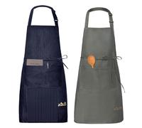 Viedouce Grembiuli da Cucina Impermeabili 2 pack, Grembiule da Cucina con Tasche, Grembiule Regolabile per Cucina, BBQ Grembiule per Donne e Uomini Chef Resistente Facile da Pulire, Blu Scuro & Grigio