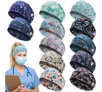 ViEinkaufen Confezione da 12 fasce per capelli con bottoni per maschera, per infermieri, medici, donne, fasce larghe per capelli, fasce elastiche per capelli, morbide fasce per allenamento per lavoro