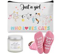ViEinkaufen Regali per donne con gatti per amanti dei gatti, candele profumate, borsa per il trucco e calzini per ragazze, regalo di compleanno per mamma, zia, moglie, fidanzata, sorelle, figlia