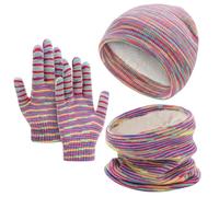 ViEinkaufen Set invernale caldo 3 in 1 con cappello e sciarpa, guanti e pon-pon, per bambine dai 5 ai 12 anni, set di accessori invernali caldi per sport all'aria aperta