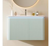 VIEKOS 80,5 x 47,5 x 51 cm, mobiletto sottolavabo da parete, completamente laccato, struttura verticale, cassetti silenziosi, design antiurto, lavabo monoblocco, verde