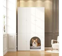 VIEKOS Armadio a 3 ante, con più scomparti e area per animali domestici, armadio con asta appendiabiti, armadio alto, senza cuscino per cani, 120 x 50 x 200 cm, bianco