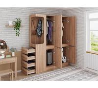 VIEKOS Armadio extra grande, 140 x 40 x 170 cm, con cassetti e vani portaoggetti, spazio aperto con vano portaoggetti, colore legno (sul lato sinistro