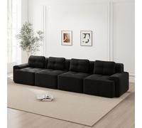 VIEKOS Boneless Divano per Soggiorno Modulare - 4 Posti Cuscino Corduroy Cloud Divano Basso - Montaggio Senza Antiscivolo Design Nero