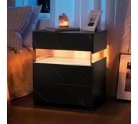 VIEKOS Comodino a LED con 3 cassetti, con pannello in acrilico, comodino per camera da letto, soggiorno, colore nero + oro