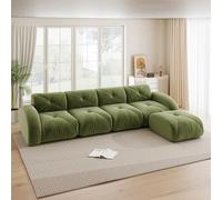 VIEKOS Divano angolare modulare a forma di L a quattro posti, fondo antiscivolo, nessun montaggio, con poggiapiedi, per soggiorno, verde