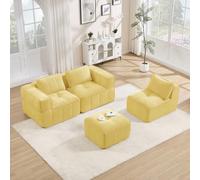 VIEKOS Divano modulare a 3 posti senza telaio a forma di L con 1 sgabello, design senza ossa, schiuma 32D ad alta densità, cuscino profondo, tessuto confortevole, ideale per il soggiorno, giallo
