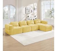 VIEKOS Divano modulare a forma di L a 4 posti, senza cornice, con sgabello, imbottito con schiuma 32D ad alta densità, cuscino profondo, tessuto morbido e confortevole, ideale per il soggiorno, colore