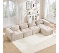 VIEKOS Divano modulare a forma di L a 4 posti, senza cornice, con sgabello, imbottito con schiuma 32D ad alta densità, cuscino profondo, tessuto morbido e confortevole, ideale per il soggiorno, beige