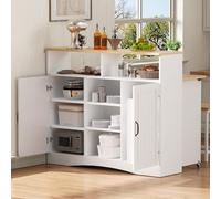 VIEKOS Isola da Cucina su Ruote, Isola da Cucina Estensibile con Area Pranzo e Sedie, Credenza con Ampio Spazio di Archiviazione, Ideale per Cucina e Soggiorno come Credenza (Bianco)