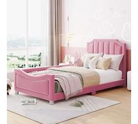 VIEKOS Lettino imbottito per bambini, 90 x 200 cm, in flanella, multifunzione, con schienale, bracciolo, letto genitore-figlio, letto per gli ospiti, colore rosa