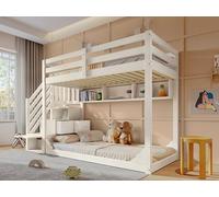 VIEKOS Letto a castello per bambini, 90 x 200 cm, bianco, con armadietto per scale e ripostiglio, in legno, salvaspazio, per fratelli, con ringhiere di sicurezza e ripiani, senza materasso