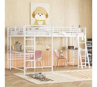 VIEKOS Letto a soppalco, 90 x 200 cm, due letti a castello, tavolo sotto il letto, doppia scala, ringhiera alta, bianco