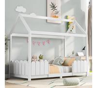 VIEKOS Letto per bambini e bambine, 90 x 200 cm, versatile in legno, per ragazzi e ragazze, con protezione anti-caduta e rete a doghe, bianco (senza materasso)