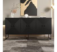 VIEKOS Mobile moderno 3 porte doppie, nero, grande spazio e superficie opaca, elegante credenza per soggiorno, sala da pranzo e ufficio, pratica organizzazione nella vita di tutti i giorni