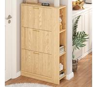 VIEKOS Scarpiera moderna e minimalista in legno, design a tre porte, grande capacità, ripiani aperti, elegante e pratica, adatta per essere collocata in ingresso/foyer.