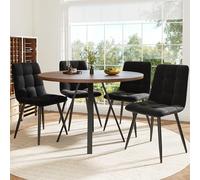 VIEKOS Set da pranzo (5-TLG), 80 x 80 x 75 cm, tavolo da pranzo rotondo, con 4 sedie da pranzo, tavolino rotondo per 4 persone, sedili in velluto con tavolo da pranzo color noce, sedie da pranzo nere