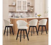 VIEKOS Set di 2 sgabelli da bar con braccioli, in tessuto imbottito, poggiapiedi, per bancone della cucina, bar, sala da pranzo, colore: bianco e beige