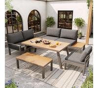 VIEKOS Set sala da giardino 6-7 persone, adatto per giardino, balcone, terrazza, set di sedute resistente alle intemperie, set di mobili da giardino, struttura in ferro zincato, piano con secchiello
