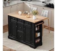 VIEKOS Zona pranzo allungabile, isola della cucina con ripiani regolabili e cassetti multifunzione, isola della cucina autoportante con prese, ideale per cucina e sala da pranzo (nero)