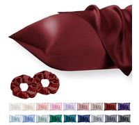 Vielit 2 Pack Federe Raso per Capelli e Pelle di Raffreddamento, Morbido come la Federa Seta, più facile cura di Federe Seta Vino 50x75cm A Busta & 2 Scrunchies