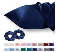 Vielit Set di 2 Federa Raso Cuscino Satin Pillowcase,Simili Morbidi Come Federa Seta Cuscino 50x75,più Facile Curare alla Federe Seta per Capelli e Pelle,Chiusura a Busta & Scrunchies,Marina