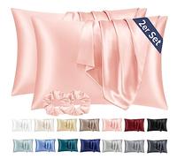 Vielit Set di 2 Federe Raso 40x60cm & 2 Scrunchies, Design con Chiusura A Busta, Morbido come una Federe Seta Cuscino, Federe Cuscini 40x60 Rose