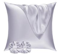 Vielit Set di 2 Federe Raso 60x60cm & 2 Scrunchies, Design con Chiusura A Busta, Morbido come una Federe Seta Cuscino, Federe Cuscini 60x60 Viola Chiaro