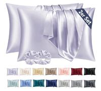 Vielit Set di 2 Federe Raso 70 x 40, Morbido come una Federe Seta Cuscino, Design con Chiusura A Busta, Federe Cuscini & 2 Scrunchies Viola Chiaro