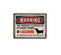 viemso Targa in latta con scritta in lingua inglese "Warning Dachshund Marks The Dachshund owner's Property is Protected by The Dachshund", vintage, in metallo, decorazione da parete, per casa, bar
