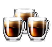 vienberg Bicchieri da 200 ml a doppia parete con manico, in vetro borosilicato soffiato a mano, vetro termico, per latte macchiato, bicchiere da tè, caffè doppio isolato (3 pezzi)