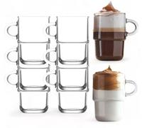 Vienberg Cozy, 6 bicchieri da latte di alta qualità, con manico, impilabili, 360 ml, in vetro con manico, bicchieri da tè, latte Machiatto, cappuccino