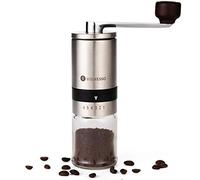 VIENESSO Macinacaffè manuale con meccanismo in ceramica e regolazione a 6 livelli, macinacaffè a mano in acciaio inox e vetro, capacità 40 g, silenzioso, portatile e con e-book barista